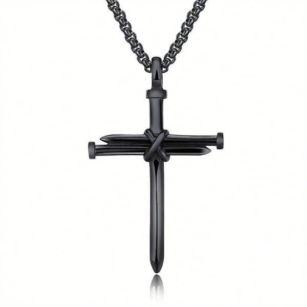 Ghyt Crucifix Necklace For Men Women Boys Girls Black Plated Stainless Steel Antique Nail And Wire Cross Pendant Religion Christian Gift