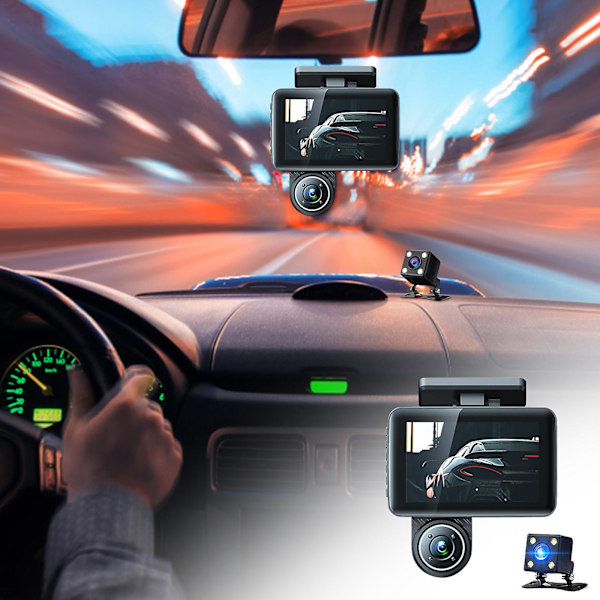 Full HD 1080p Bilskive Dashcam HD Nattvision Förbättrad Tre-lins Video Backspegel Parkering Övervakningskamera Automatisk Video Rörelsedetektering