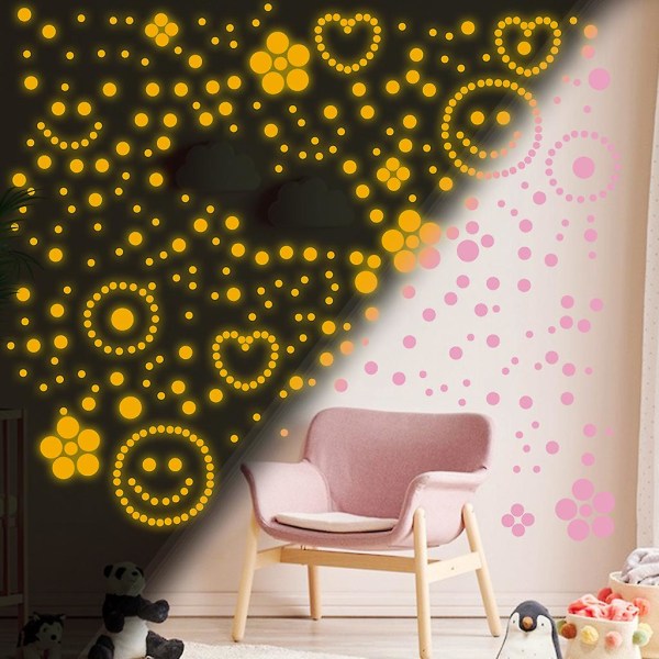 Wabjtam Dots Stickers, Avtagbara Glow In Dark Dots Wall Decals Stickers Room Decor Kit, Självhäftande Dots Luminous Ceiling Dekaler för barn sovrum Hallow
