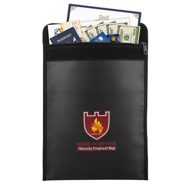Brandsäker dokumentväska Vattentät väska med stor kapacitet används för att förvara bankkort, dokument och värdesaker (38*28cm) svart