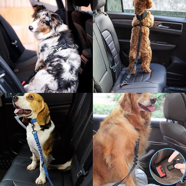 Justerbart hundkoppel Säkerhetsbälte av nylon för husdjur, hundkattbil infällbara säkerhetsbälten för fordon med elastisk buffert reflekterande och hållbar bilsele (röd)