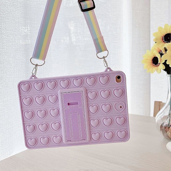 Pop-bubblafodral för iPad Air 2/ iPad Pro 9.7\", Mjukt Silikon Push Fidget Tablettskydd med Axelrem