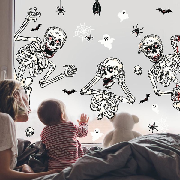 Halloween-ikkunatarrat, Halloween-koristeet Ikkunatarralepakot, Hauskat luurankokokoontarrat, Lasitarrat sileälle seinälle