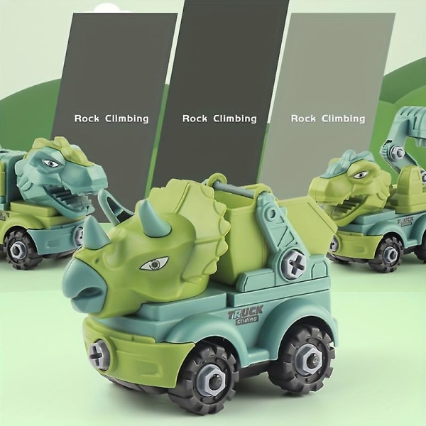 2st barndinosaurier demontering Teknisk fordonsmontering Skruvmontering Pedagogisk hjärnrörelse Tyrannosaurus Rex Toy（Kran 2PC）