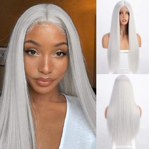 I's A Wig Synthetic Wigs Short Blonde Wig Straight Bob Wigs For Women Middle Part Highlight Blonde Pink Orange Cosplay Hairs（28inch Grey）