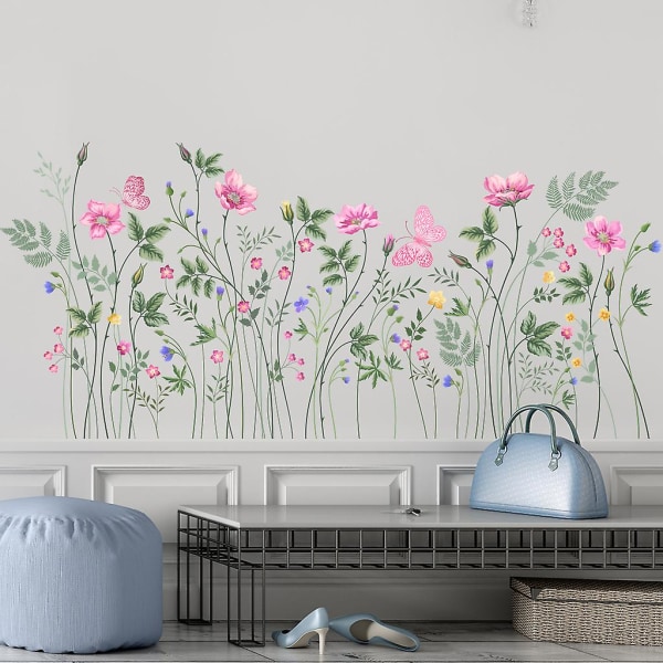 Rosa blomster Veggklistremerke Art Decor Avtakbart veggmaleri Decal For Home Room