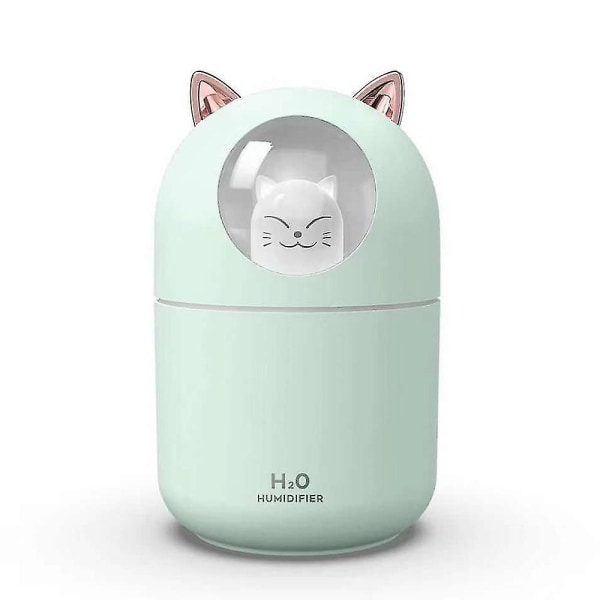 300 ml Cartoon Cat Usb Mini Aroma Diffuser Luftfukter Kontor Skrivebordsgave（grønn）