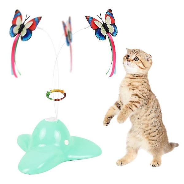 Katteleker, interaktive katteleker for innekatter, sommerfuglkatteleke（grønn）
