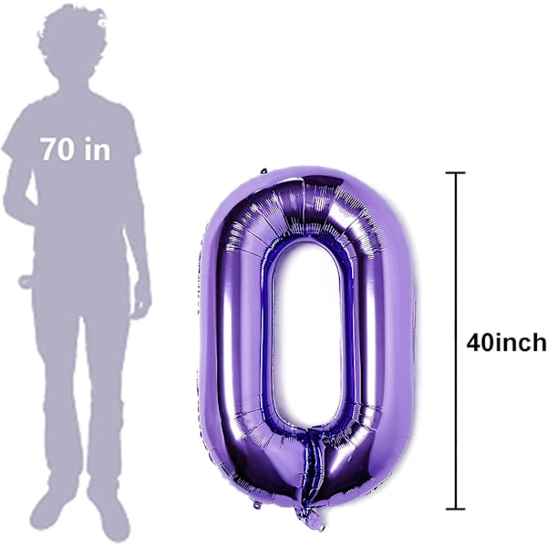 Pupple Stora 40 Tums Siffror 0 Födelsedagsfest Bröllop Dekorationer Heliumfolie Mylar Stor Nummer Ballon Digital