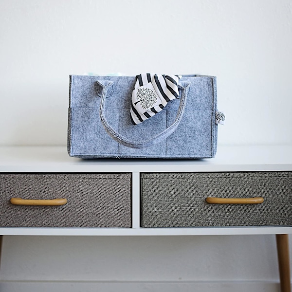 Babybleie Caddy - Oppbevaringsboks for Barnerom og Bilorganisator for Bleier og Babyvåtservietter - Grå