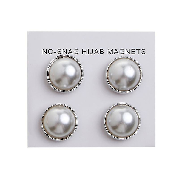 4 st vita pärla hijab brosch säkerhetsmagnet mode sjal halsduk stift inget hål（silver）