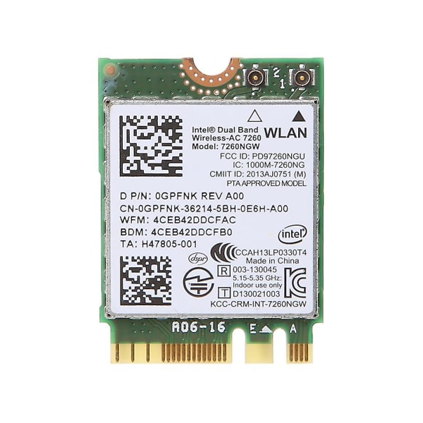 Til Dell For Intel Dual Band Wireless-ac netværksadapter 7260 7260ngw Ngff For M.2 Bluetooth-kompatibel Wifi-stik C