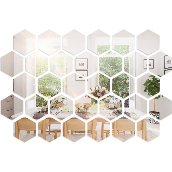 WABJTAM 36 stykker avtagbar akrylspeilinnstilling sekskantet veggklistremerke Honeycomb speil for hjemmet Stue Soverom dekor (10 x 8,6 x 5 cm)