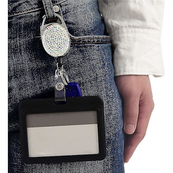3 stk. Retractable Badge Holder, Rhinestone Badge Holder, Snøring For Id Card Holder, For Belte Og Nøkkelring