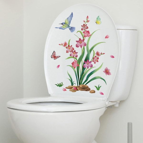 Växtblad Blommor Toalettlock Dekaler, söta Retro Avtagbara Självhäftande Färgglada Dekaler Toalett Konst Dekoration Toalettsits Dekal