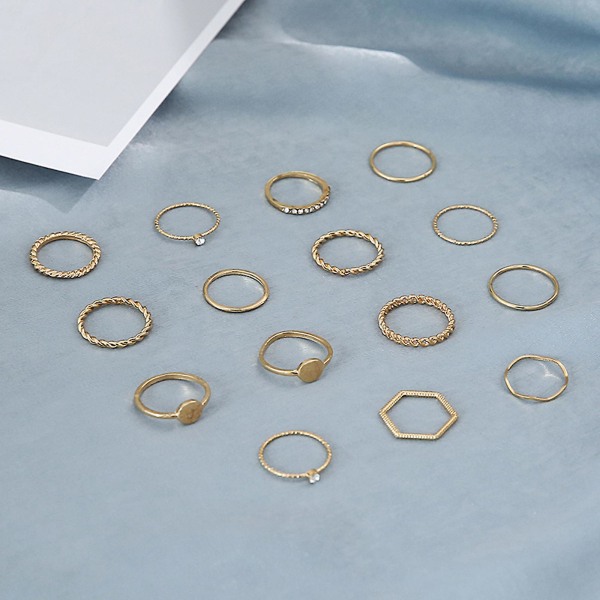 Öppen ring ihålig diamant kärleksring 15 delar set ring smycken