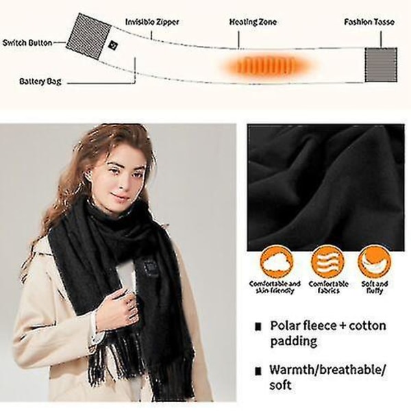 Älykäs sähköinen lämmitetty huivi talvi kaulanlämmitin huivi USB Mies/nainen Suunnittelija Uusi (harmaa)