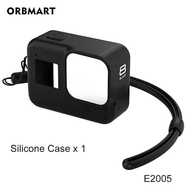 Silikonfodral för Gopro Hero 8 Black Härdat glasskyddsskydd Objektivskyddsfilm Hölje för Go Pro 8 Tillbehör（E2005）