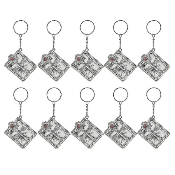 10x Mini Holy Bible Miniature Pendant Charm Keyring Paper Key Chain Golden