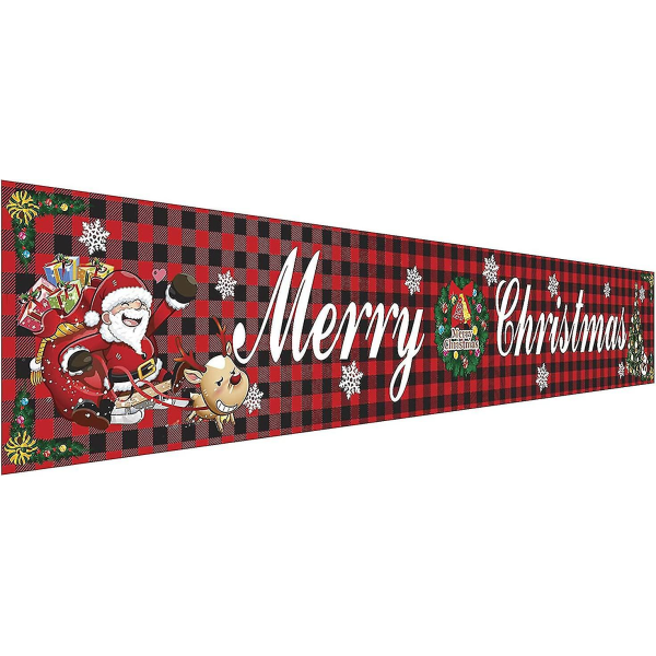 Stort "god jul" banner - rødt juleskilt med snømann - innendørs og utendørs dekorasjon