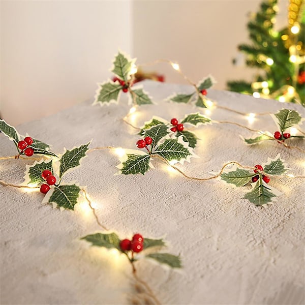 Led Jul Dekoration Ljus Jul Röd Frukt Blad Koppartråd Lampa String Garland Tillbehör För Fest Och Jul