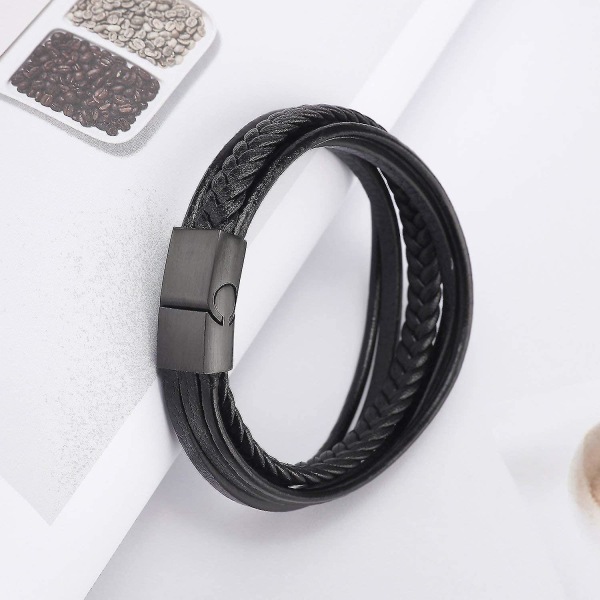 Herrarmband Armband i äkta läder flätat med magnetlås (18,5 cm)