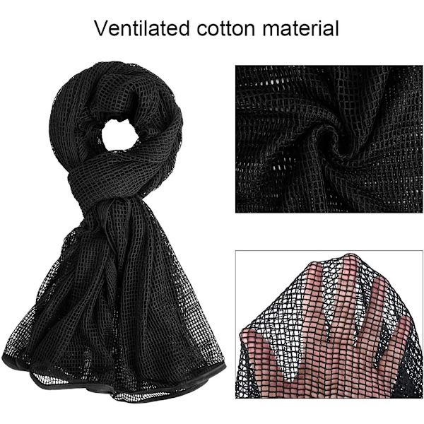 Nät Scarf Camo Scarf för sport, krigsspel, fritid och andra utomhusaktiviteter, kamouflagenät Scarf, kamouflagescarf, kamouflage, (svart)