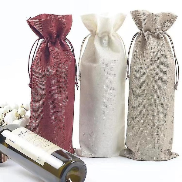 (12-pak) Naturlig bomullslerret vinflaske gaveposer med snøring Gjenbrukbare vinposer til gaver