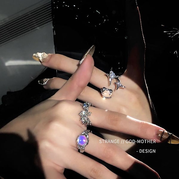 Wabjtam Opal Månsten Ring, Kubisk Zirkonia Regnbåge Månsten Öppen Ring För Kvinnor Syntetisk Månsten Justerbar Ring Smycken Ringar För Kvinnor Tonåring Hennes