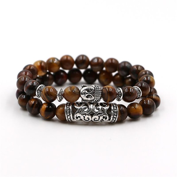 WABJTAM6 PCS Pärlarmband för män Vulkansten Gul Tigeröga Armband Pin Vit Buddha Armband Rock Gotisk Punk Elastiskt Armband Set