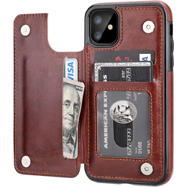1 st iPhone case med korthållare-kortplats phone case brun iPhone 14 promax