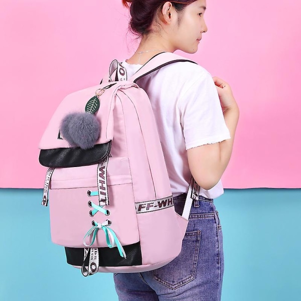 WABJTAM pigerygsæk Børneskoletaske Børneskoletaske Dame afslappet rygsæk (Pink)