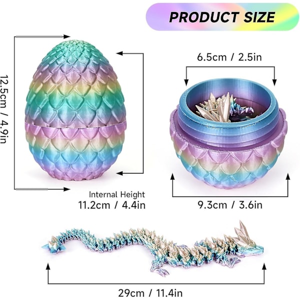 Påskägg, 3D-utskrivna drakeägg, kristalldrake Fidget-leksaker, fullt ledade drake Cry Gift Cuma Grmez