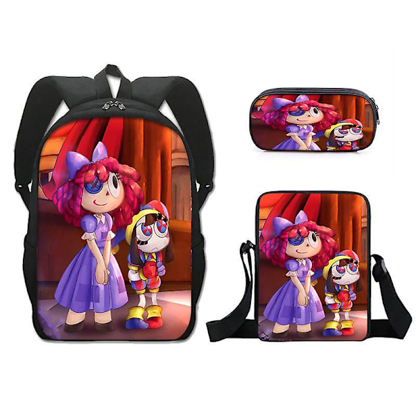 Fantastiska Digitala Cirkusen Digital Cirkus Skolväska Tredelad Set Crossbody Väska Enkelsidig Pennfodral（Ryggsäck，M）