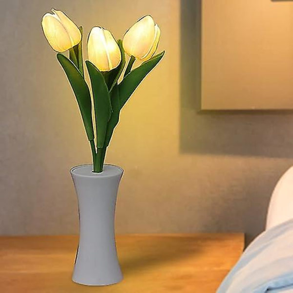 Tulpan LED bordslampa 3 huvud simulering blomma nattljus batteridriven sänglampa prydnader för hem vardagsrum sovrum bröllopsdekor, mamma'