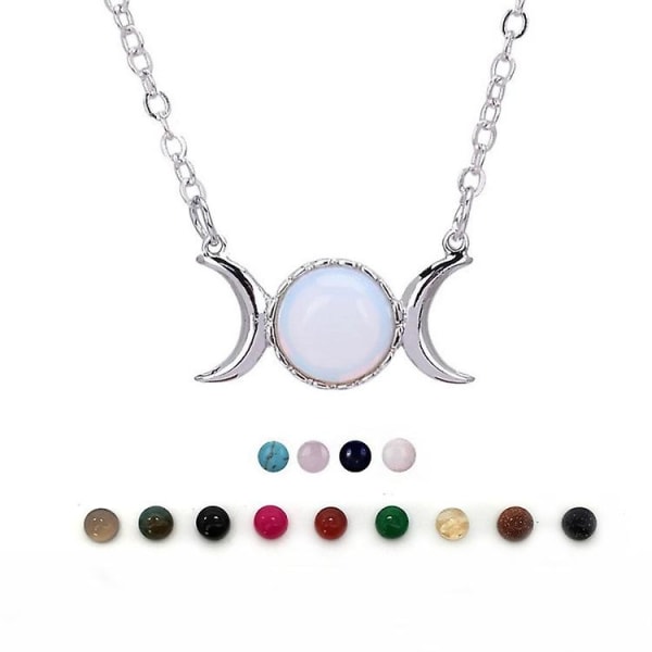 Opal Triple Goddess Moon Symbol Pendant halskæde