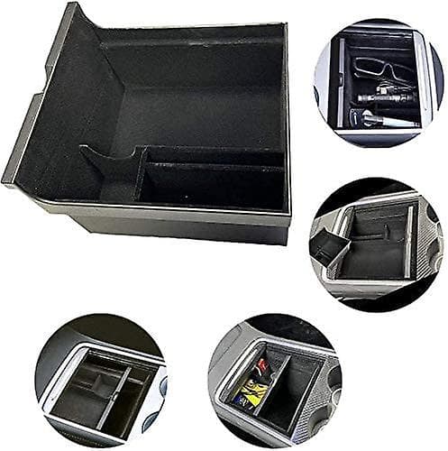 WABJTAM Tesla Model 3 2021 Version Center Console Storage Tray Interior Accessories Flocked Armrest Hidden Cubby Drawer Storage Box with Coin Holder a