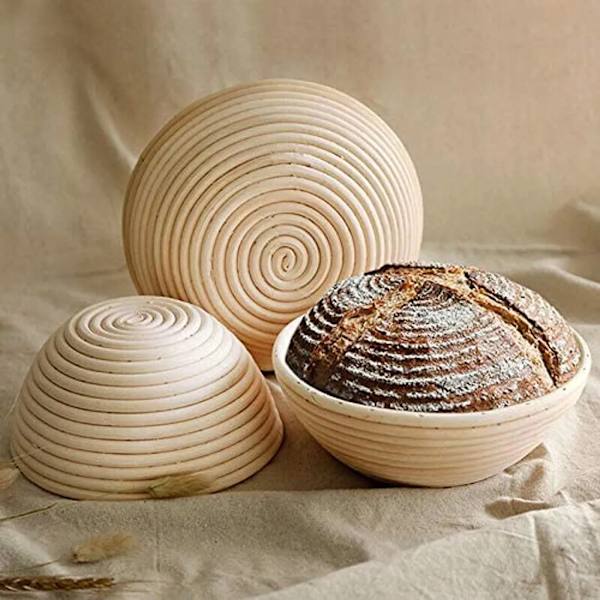 Rund jäsningskorg - brödform - 20x8 cm - linnetyg