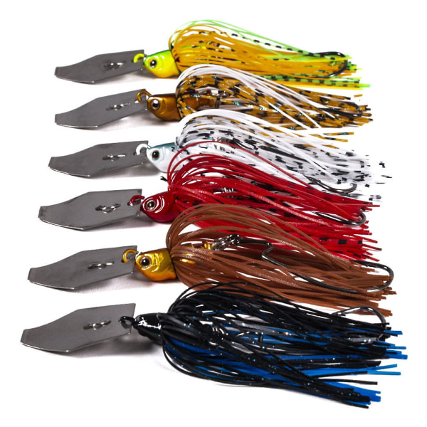 6 STK Jig-fiskelokker med blader Flerfarget bassfiskelokk, vibrerende spinner-agnfiskepilker for ørret, gjedde, walleye og muskie