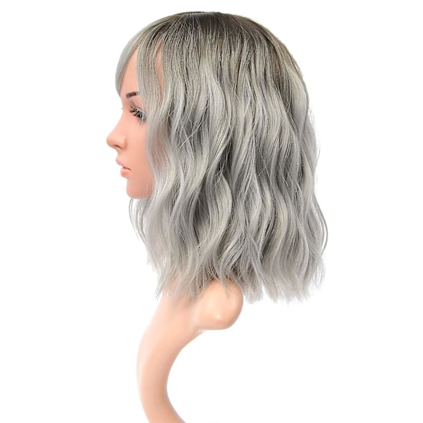 Ombre Färg Naturlig Vågig Peruk Med Luftlugg Svart Till Grå Färgglada Korta Bob Peruker För Kvinnors Axellånga Peruker Lockig Vågig Cosplay Peruk Bob Peruk För