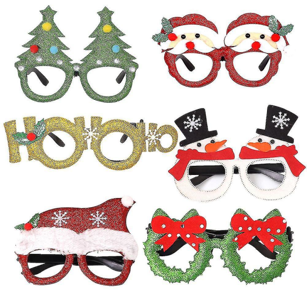 6 par julglasögon Ram Santa Snowman Antlers Glitter Glasögon Party Ornament Supplies