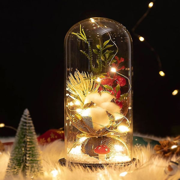 Glasskuppel Juleplanter Julepynt Glasskuppel Julefurugren med lys（E）