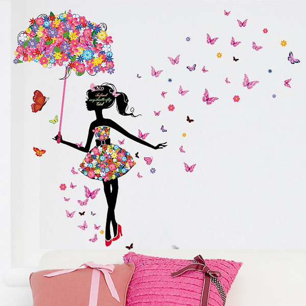 2 st Cartoon Magic Färgglada Fjäril Fairy Girl Med Vingar Avtagbara Väggdekaler, Barn Baby Sovrum Barnkammare Diy Dekorativa Lim Väggklistermärken