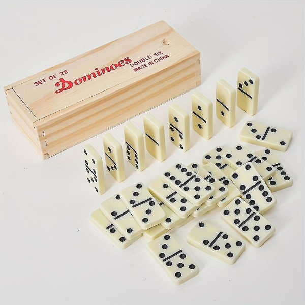 28 stk Voksen dominosett brettspill dobbel seks sett familiespill dobbel 6 dominosett med treboks