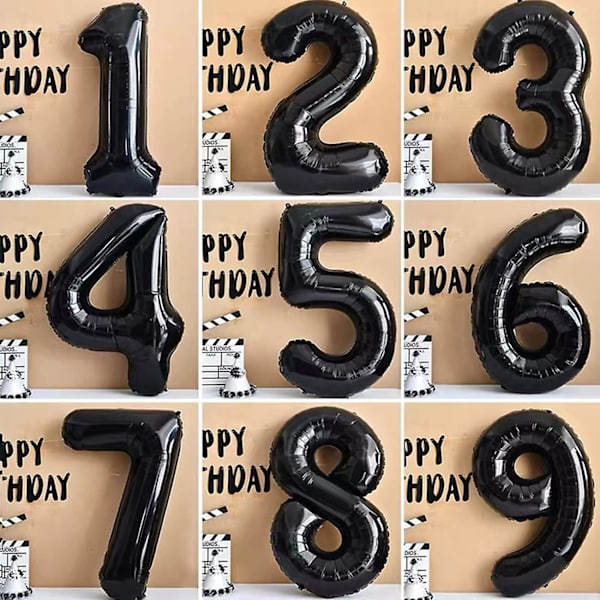 Svarta ballongsiffror 64, 64 st Folie Mylar Helium Ballongsiffra Jätte Jumbo Stor Stor Svart 64:e eller 46:e födelsedagballonger 40 tum