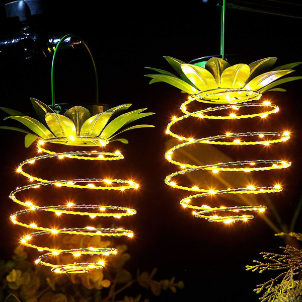 2-pack solar metall ananas lampor 60 led ananas utomhus hängande tråd ljus vattentät