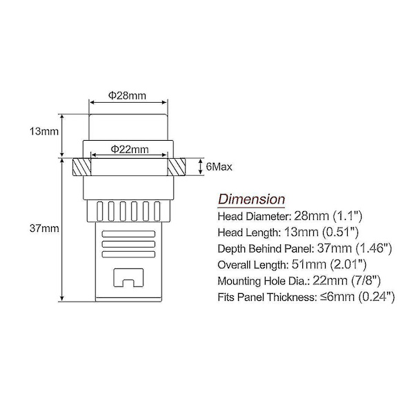 2 stk. AC/DC 110V indikatorlamper, gult LED, forsænket panelmontering 7/8\" 22mm（hvid）