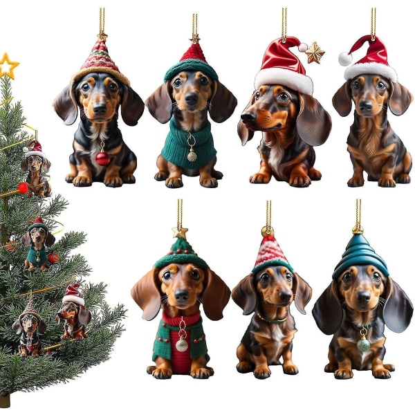 Julepynt anheng: Morsom dachshund hengende ornament (8 cm)