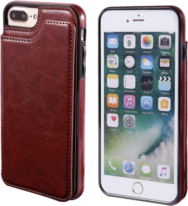 iPhone 7 Plus iPhone 8 Plus Plånboksfodral med Kortfack, Premium PU-Läder Stativ Kortfack, Dubbel Magnetisk Spänne och Hållbart Stötsäkert Co