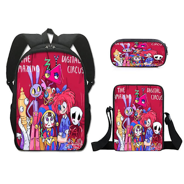 Fantastiska Digitala Cirkusen Digital Cirkus Skolväska Tredelad Set Crossbody Väska Enkelsidig Pennfodral（Ryggsäck，M）